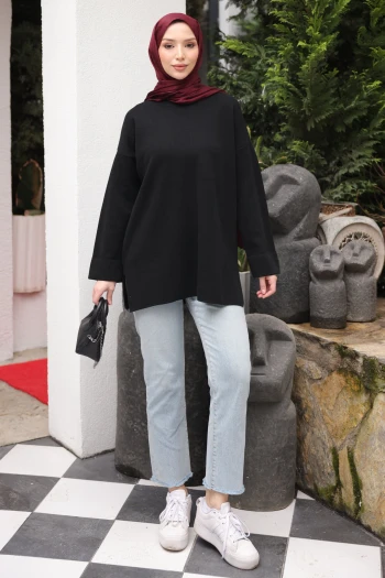 Siyah Simli Merserize Triko Tunik