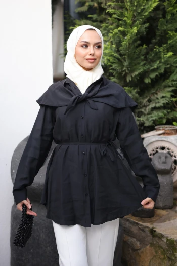 Siyah Soft Dokulu Oversize Modal Gömlek
