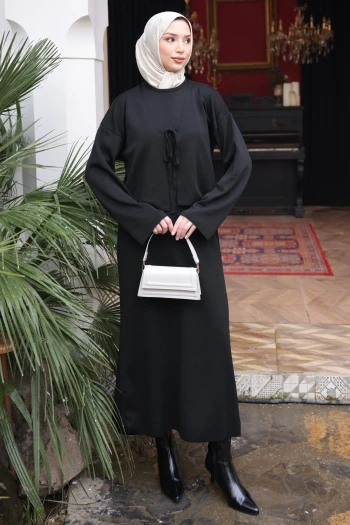 Siyah Triko Hırka Elbise İkili Kombin Takım