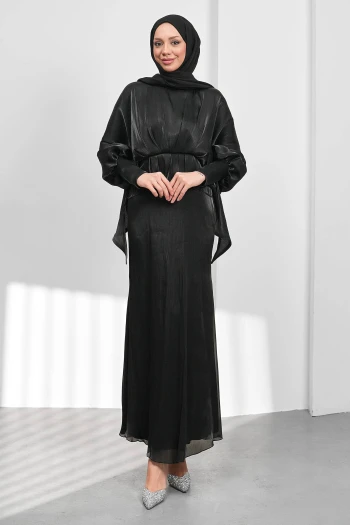 Siyah Yarasa Kol Katlı Janjan Abiye