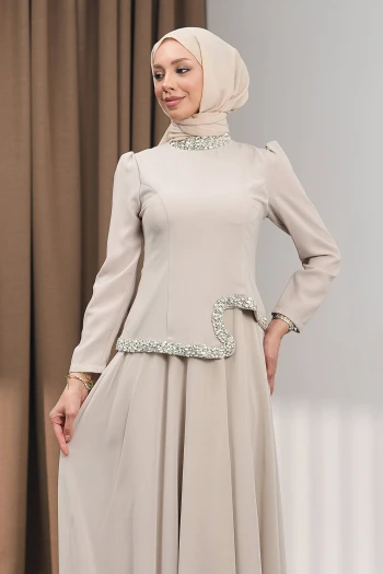 Taş Asimetrik Detaylı Taşlı Abiye