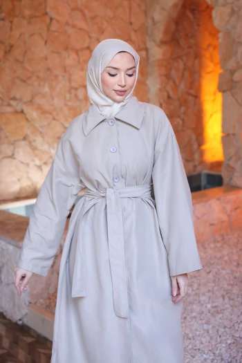 Taş Düğme Detaylı Oversize Gabardin Trençkot