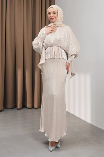 Taş Yarasa Kol  Katlı Janjan Abiye