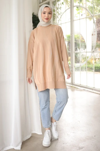 Vizon Bisiklet Yaka Soğuk İplik Triko Tunik