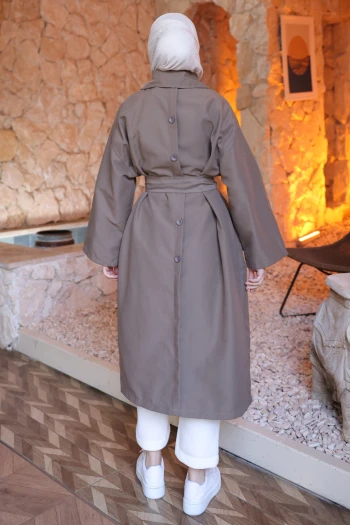 Vizon Düğme Detaylı Oversize Gabardin Trençkot