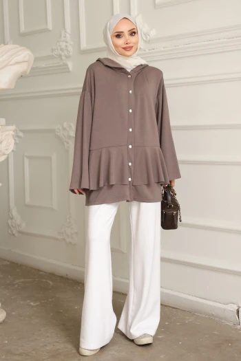 Vizon Etek Ucu Katlı Çıtçıtlı Modal Tunik