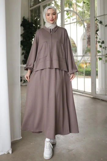 Vizon Fermuarlı Sweat Hırka Etekli Modal Takım