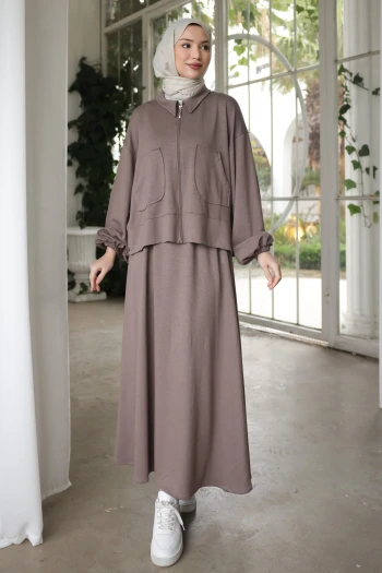 Vizon Fermuarlı Sweat Hırka Etekli Modal Takım