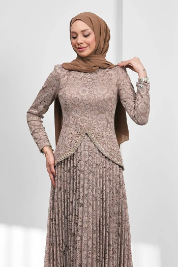 Vizon Güpürlü Eteği Piliseli Tasarım Abiye