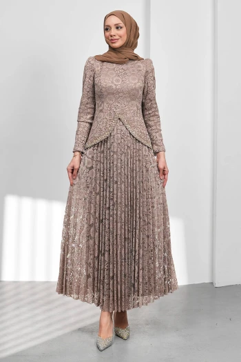 Vizon Güpürlü Eteği Piliseli Tasarım Abiye