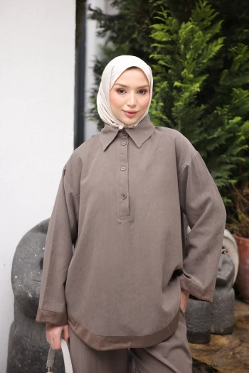 Vizon Yaka Düğmeli Tunik Pantolonlu Takım