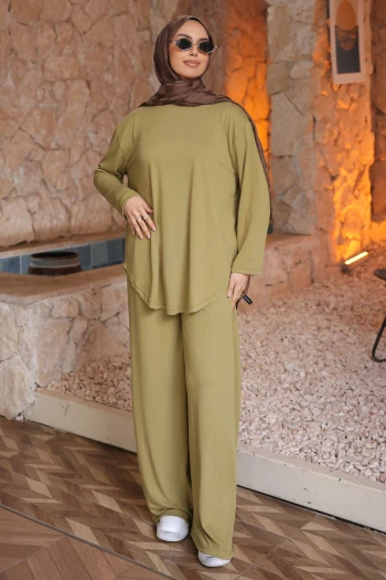 Yağ Yeşili Tunik Pantolonlu Modal Takım