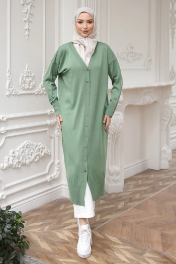 Yeşil Soğuk İplik Triko Hırka