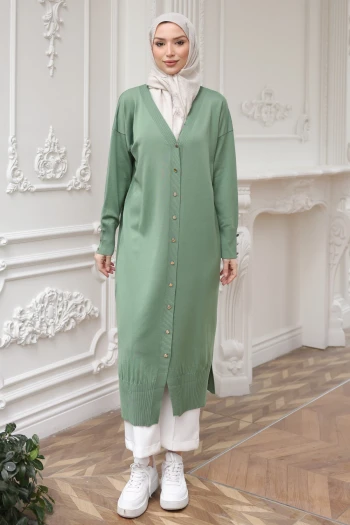 Yeşil Soğuk İplik Triko Hırka