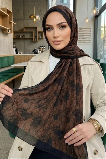 Acı Kahve İpekhan Desenli Kraş Şal