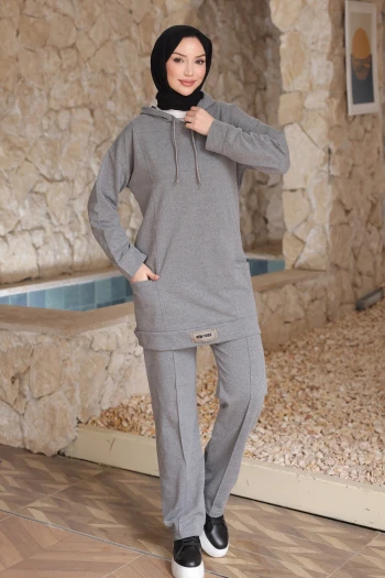 Açık Füme Önü Etiketli İki İplik Tesettür Takım