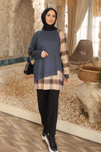 Antrasit Ekose Garnili Modal Tunik