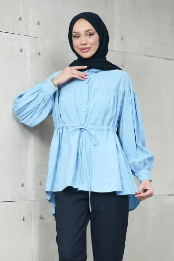 Bebe Mavi Bel Bağlamalı Modal Salaş Tunik