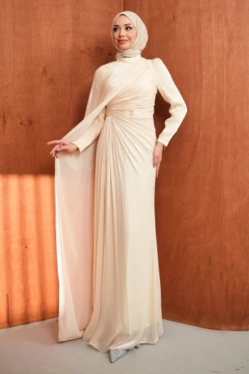 Bej Önü Büzgülü Abiye