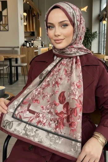 Bordo Desenli Soft Şal