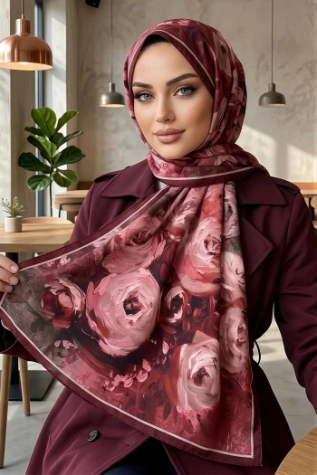 Bordo Desenli Soft Şal