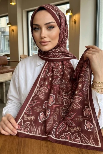 Bordo Etnik Desenli Soft Şal