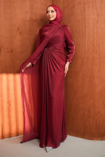 Bordo Önü Büzgülü Abiye