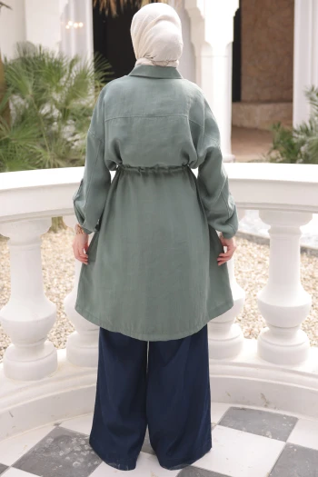 Çağla Bel Kuşaklı Çift Cepli Gabria Kap