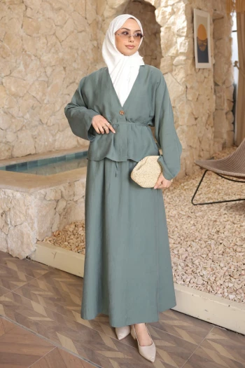 Çağla Yarasa Kollu Ceket Etekli Takım