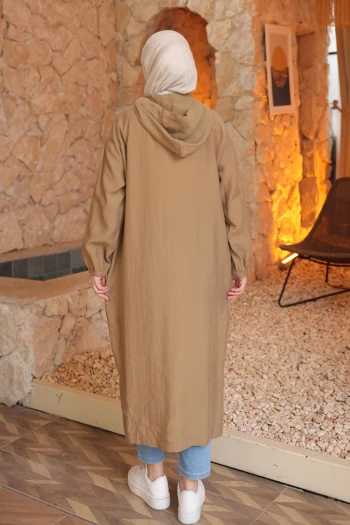 Camel Kol Lastikli Kapüşonlu Tesla Kap