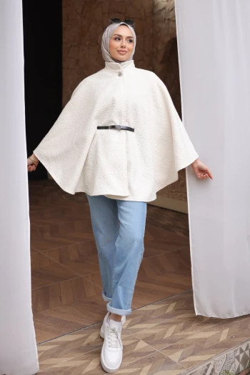 Ekru Kemerli Buklet Panço