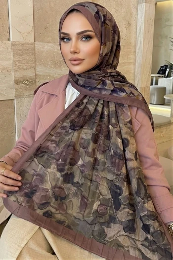 Gül Kurusu İpekhan Desenli Kraş Şal