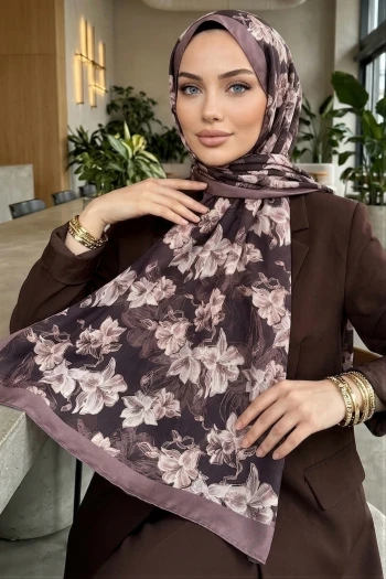 Gül Kurusu İpekhan Desenli Soft Dijital Şal