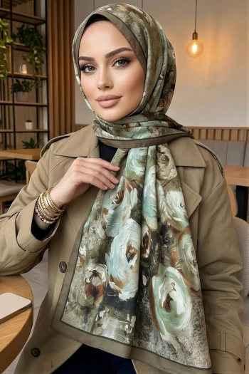 Haki Desenli Soft Şal