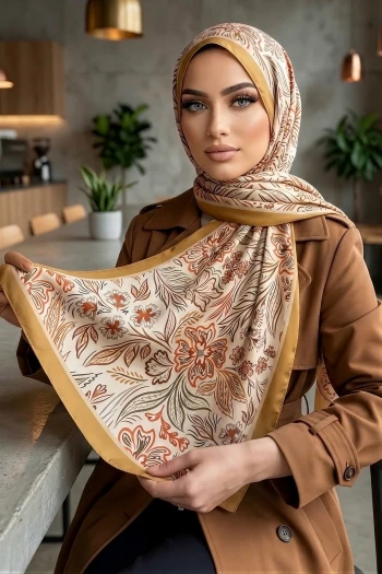 Hardal Etnik Desenli Soft Şal