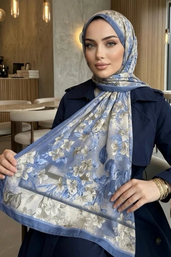 İndigo Desenli Soft Şal
