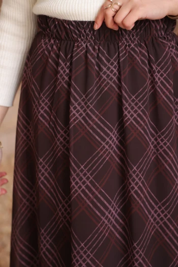 Kahverengi Bel Lastikli Astarlı Şifon Etek