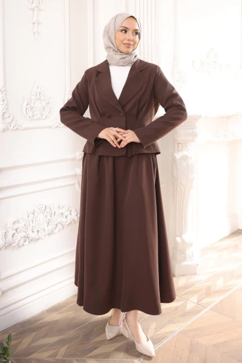 Kahverengi Ceket Etekli Takım