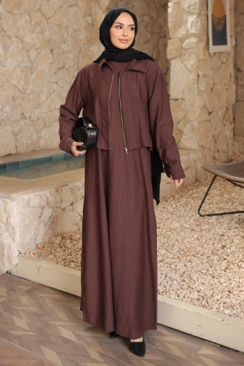 Kahverengi Ceket Kombinli Elbise