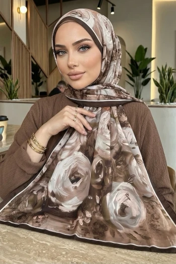 Kahverengi Desenli Soft Şal