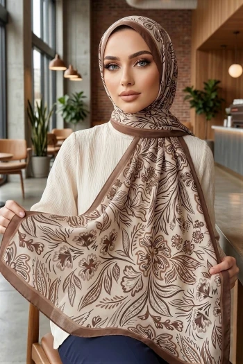 Kahverengi Etnik Desenli Soft Şal