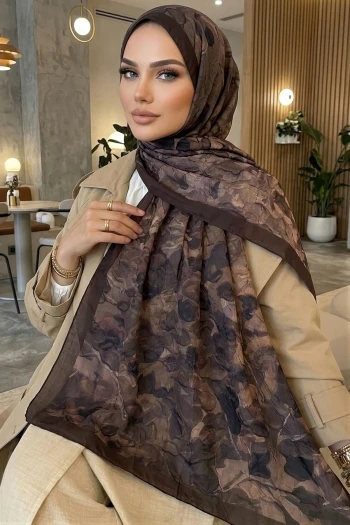 Kahverengi İpekhan Desenli Kraş Şal