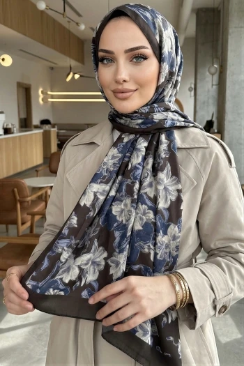 Kahverengi İpekhan Desenli Soft Dijital Şal