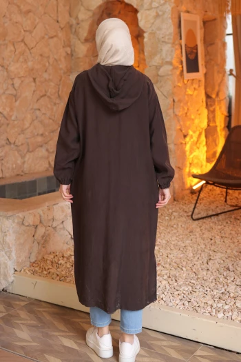 Kahverengi Kol Lastikli Kapüşonlu Tesla Kap