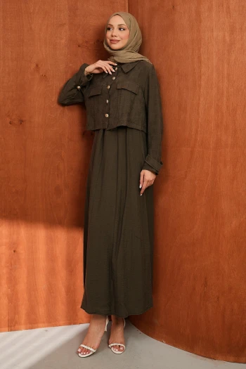 Kahverengi Kot Ceket Elbise İkili Kombin Takım