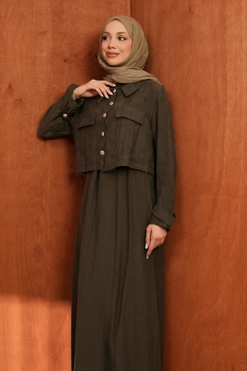 Kahverengi Kot Ceket Elbise İkili Kombin Takım