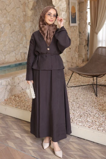 Kahverengi Yarasa Kollu Ceket Etekli Takım