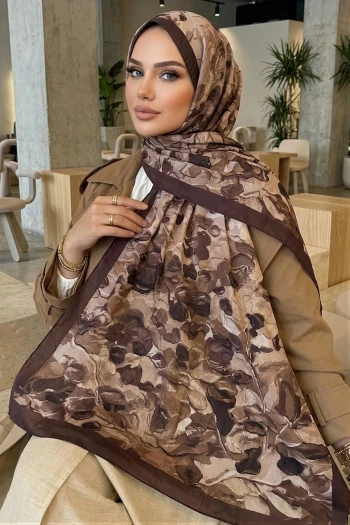 Kahve/Vizon İpekhan Desenli Kraş Şal