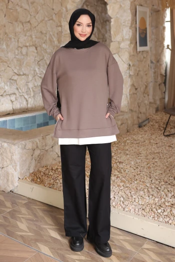 Koyuv Vizon Bisiklet Yaka Yan Fermuarlı Tunik