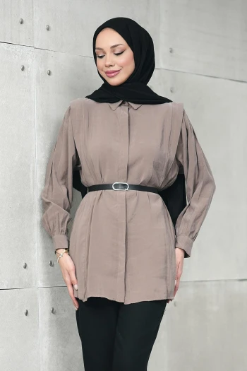 Koyuv Vizon Gizli Patlı Belden Kemerli Modal Dokuma Tunik